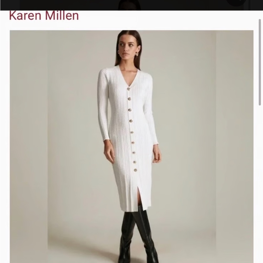 Karen Millen Military Pencil Dress in Ivory
